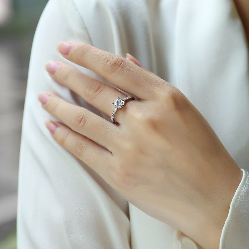 Custom Name Hidden Halo Engagement Ring,3CT Sterling Silver, Engraved Promise Ring for Women