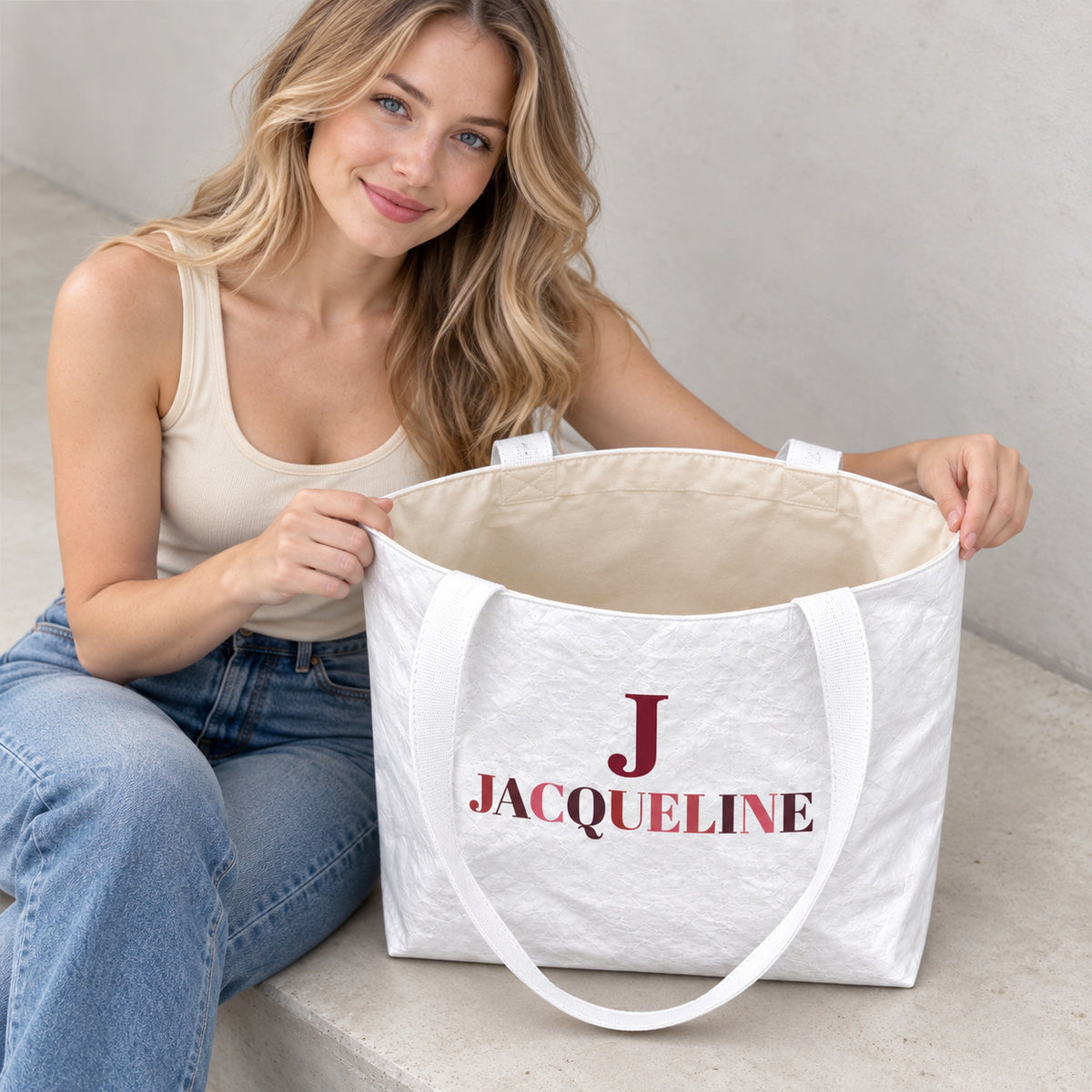 Personalized Classic Tote Bag with Initial Name and Year - material or size detail view