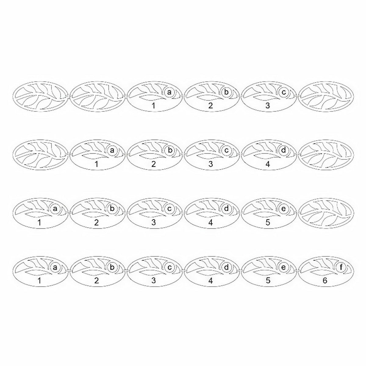 Diagram: Personalized Leaf Bracelet Engraving Layout Options for 3 to 6 Names.