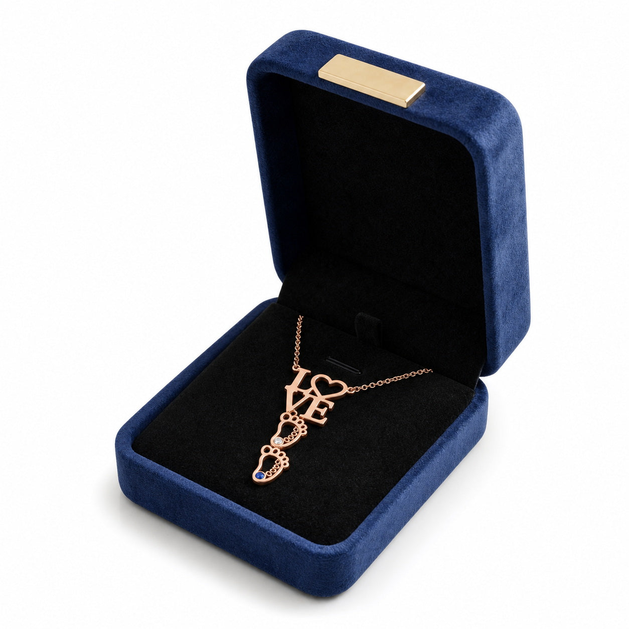 Love baby feet necklace in a gift box