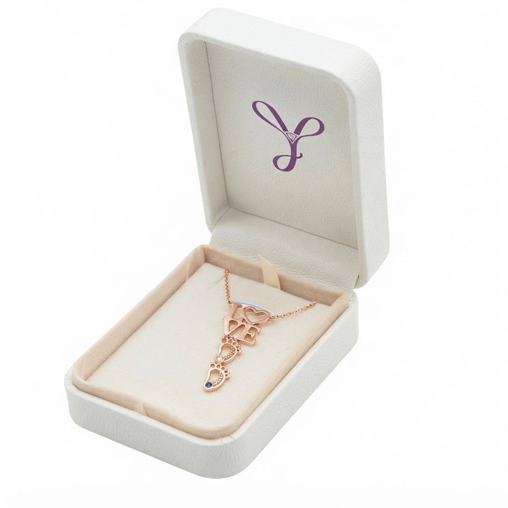 Love baby feet necklace in a gift box