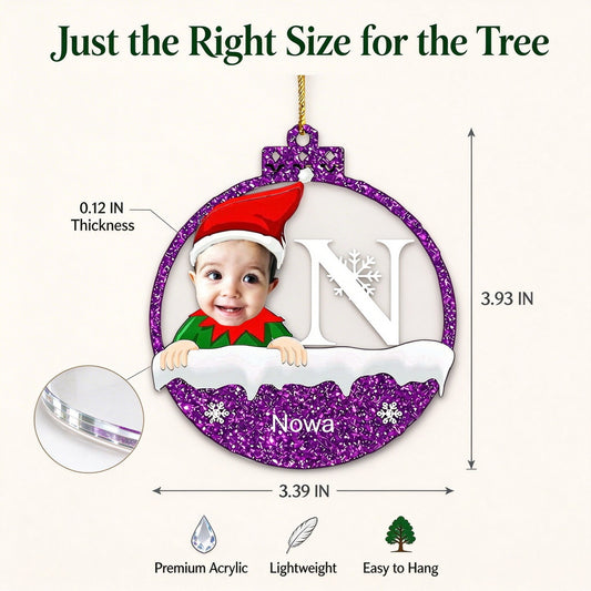 Personalized Baby Photo Christmas Ornament with Initial, Name - home decor display