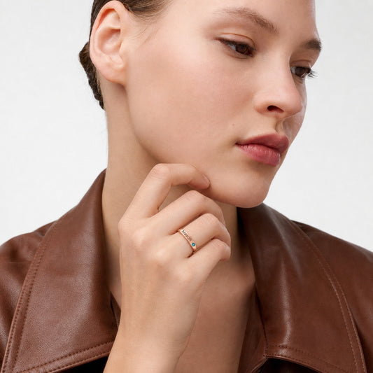 Personalized custom-birthstone-name-ring worn as everyday ke