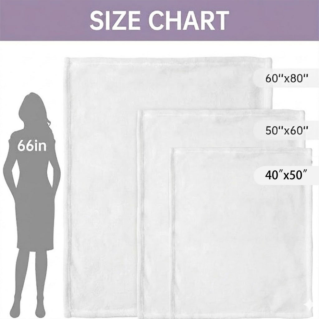 Size chart comparing 40x50, 50x60, and 60x80 inch blankets.