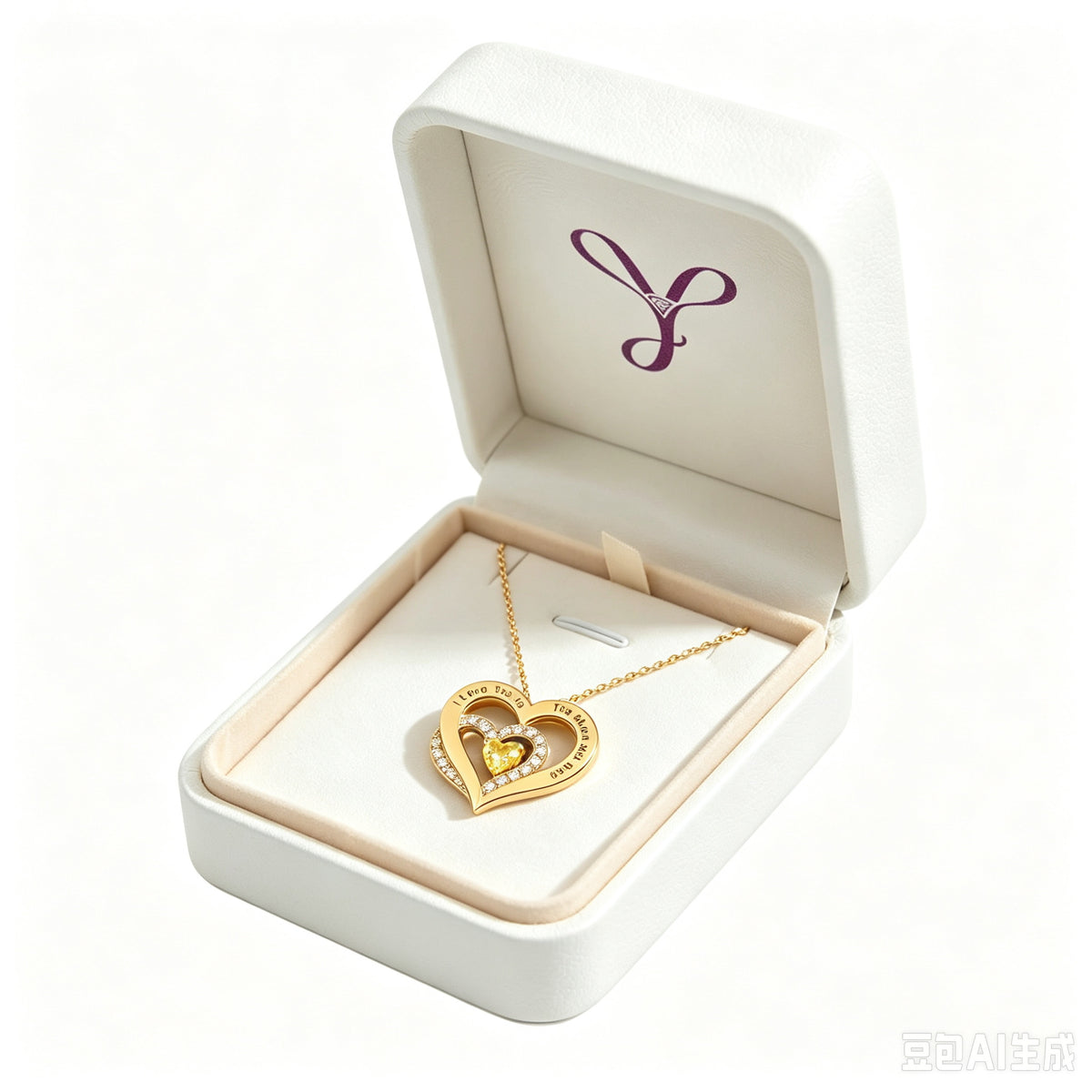 Personalized heart necklace displayed in a gift box