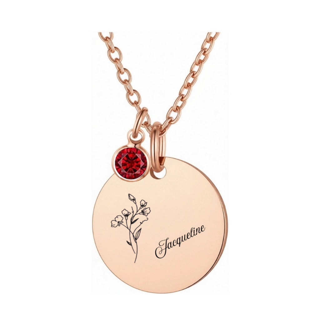 Custom Birth Month Flower Necklace with Name, Personalized Oval Floral Pendant, 925 Sterling Silver Botanical Jewelry, Mother's Day Gift for Mom Grandma Nana