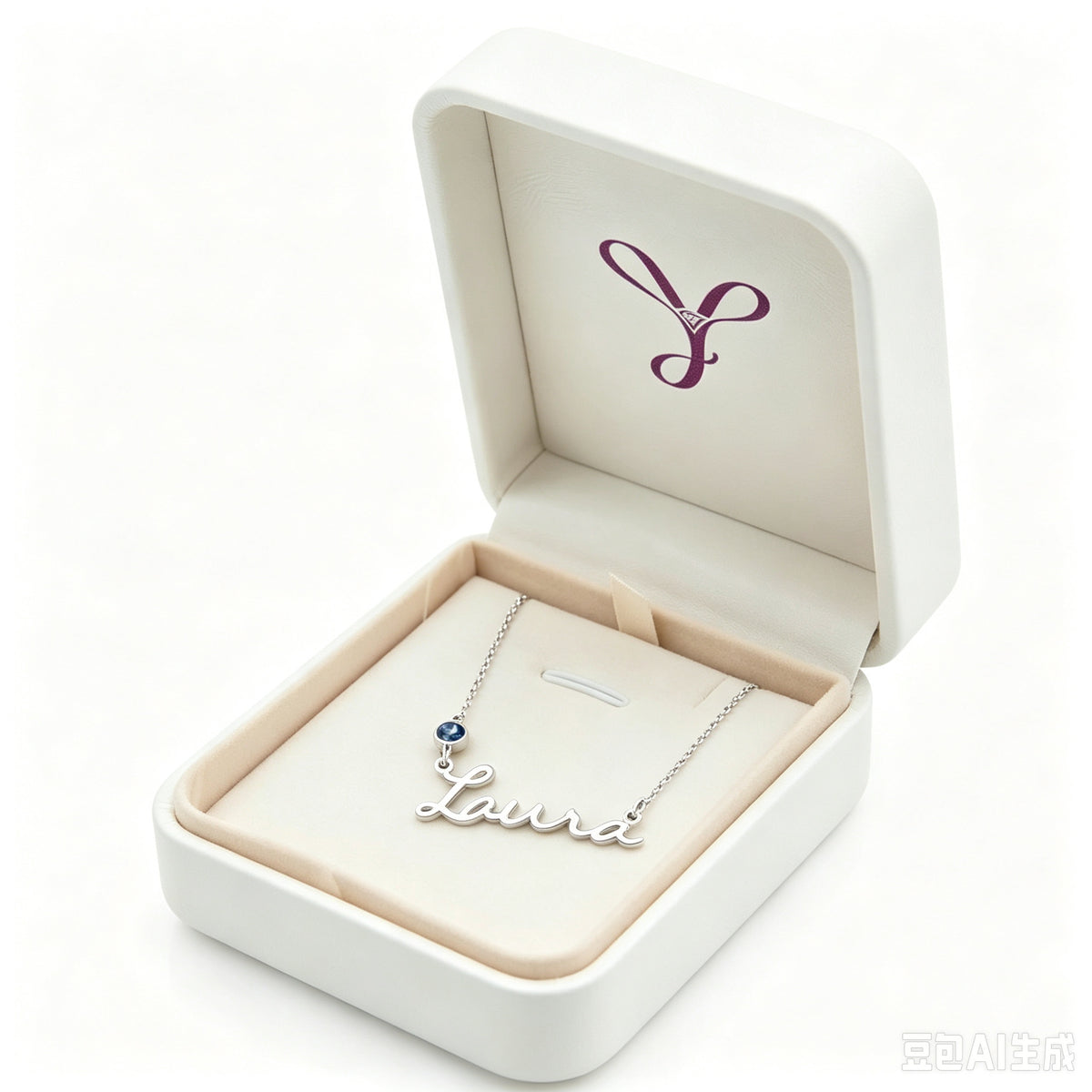 Name birthstone necklace in a gift box