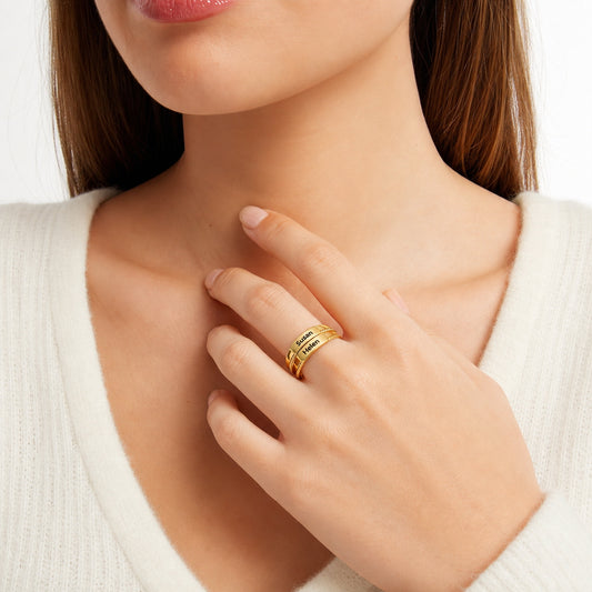 Name Ring on model view custom jewelry