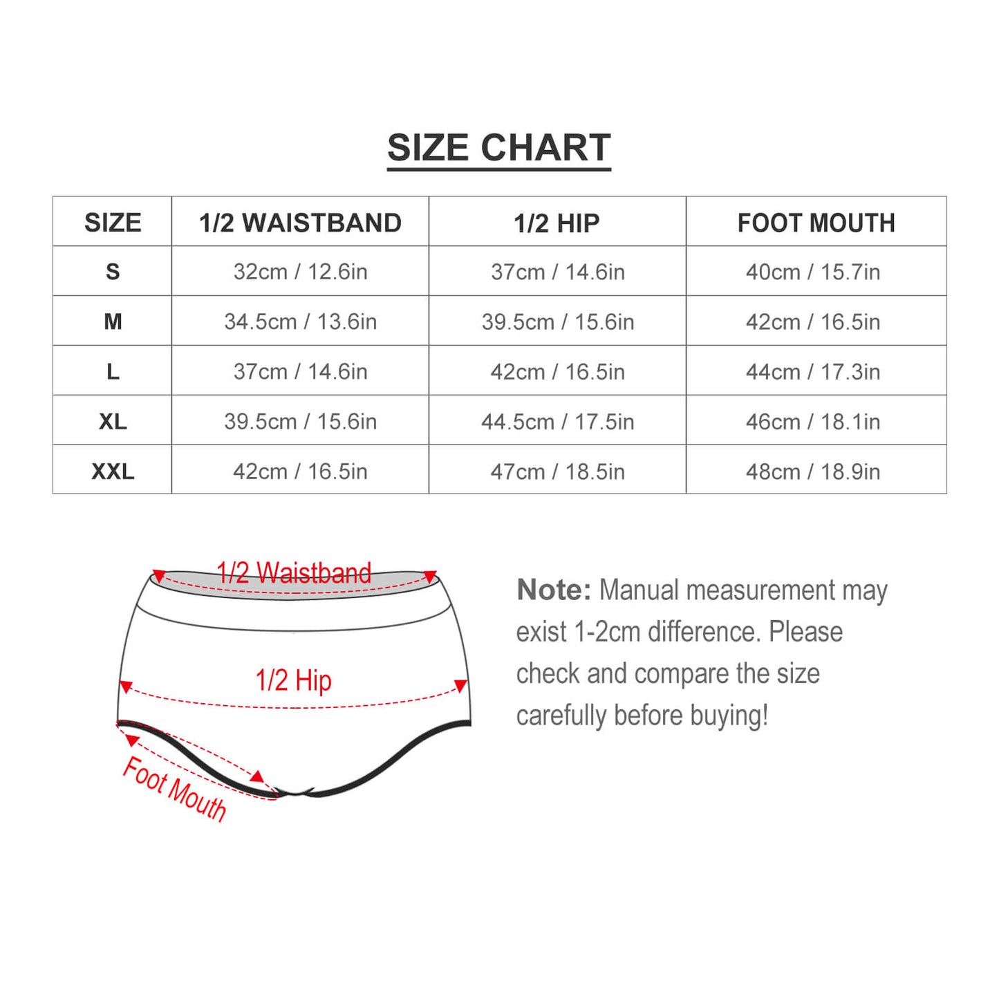 Size Chart for Women's Personalized Print Sexy Booty Yoga & Running Shorts.