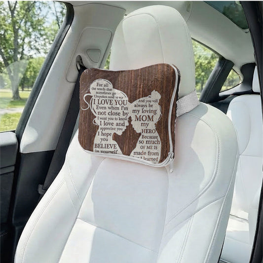 Personalized mom silhouette car headrest pillow.
