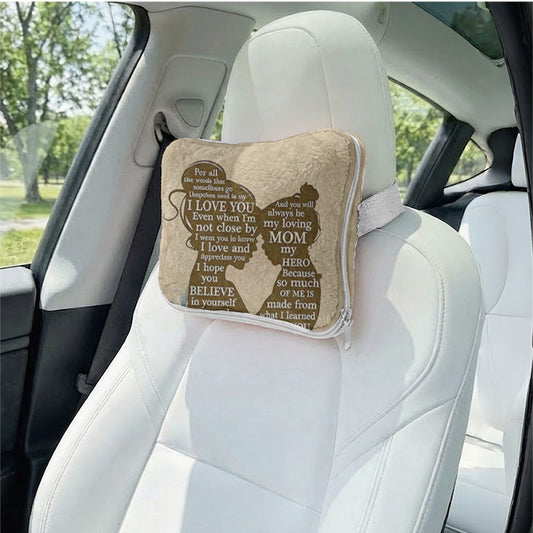 Personalized mom silhouette car headrest pillow.