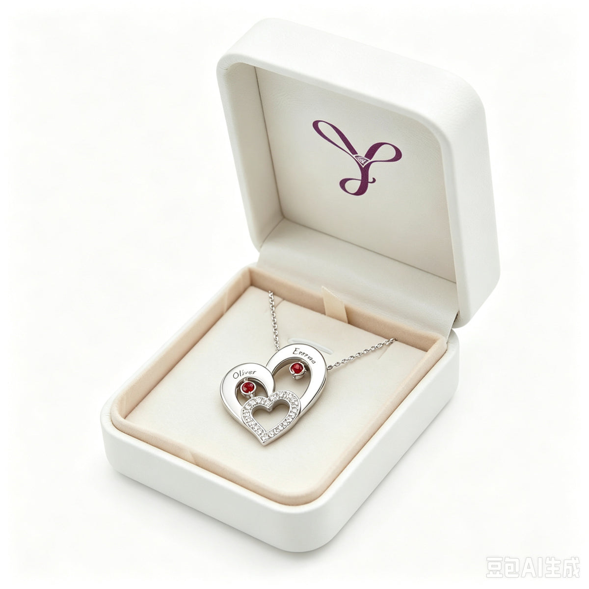 Two heart necklace in a gift box