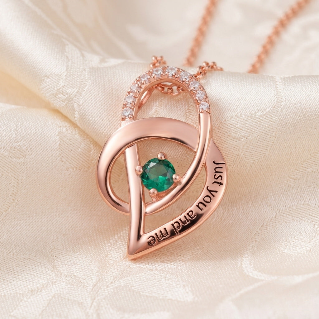 Custom Message Engraved Rose Gold Emerald Infinity Heart Necklace For Her