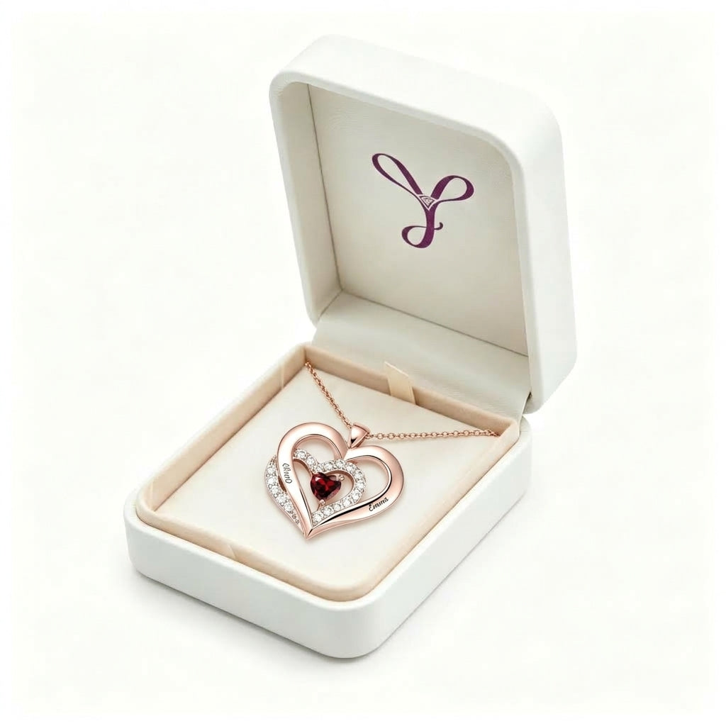 Rose gold heart necklace in a gift box