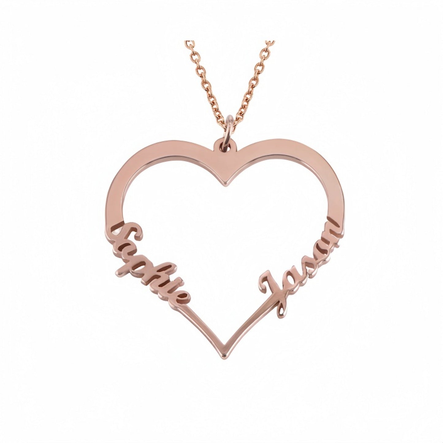 Personalized Heart Name Necklace - Custom Couple Names Sterling Silver Gift for Wife, Mom