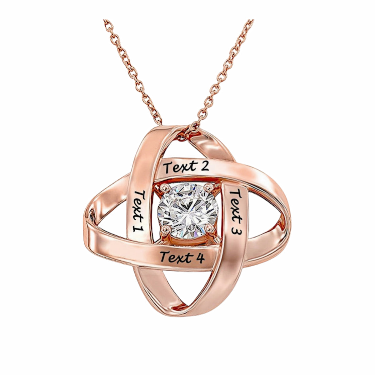 Rose gold personalized Mothers Knot necklace with cubic zirconia, for Mom or Wife.