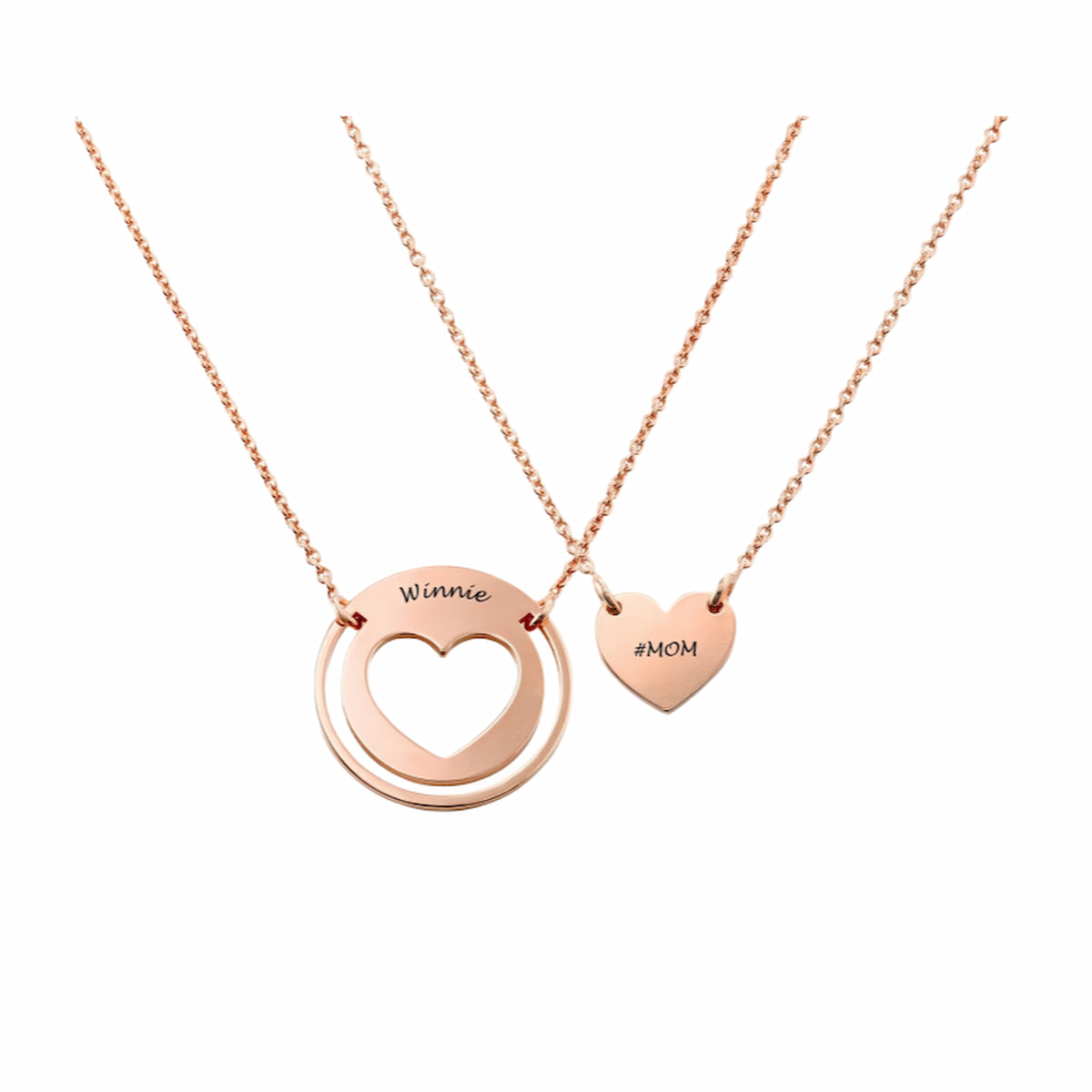 Personalized Mother Daughter Matching Necklace Set - Custom Engraved Sterling Silver Heart