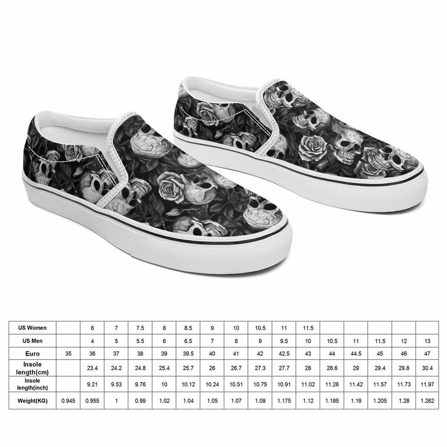 Sizing Chart For Unisex Custom Canvas Shoes Weight Length.