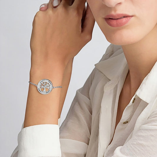 Bracelet Arbre de Vie Gravé Personnalisé | Cadeau Souvenir de Famille Personnalisé avec Nom
