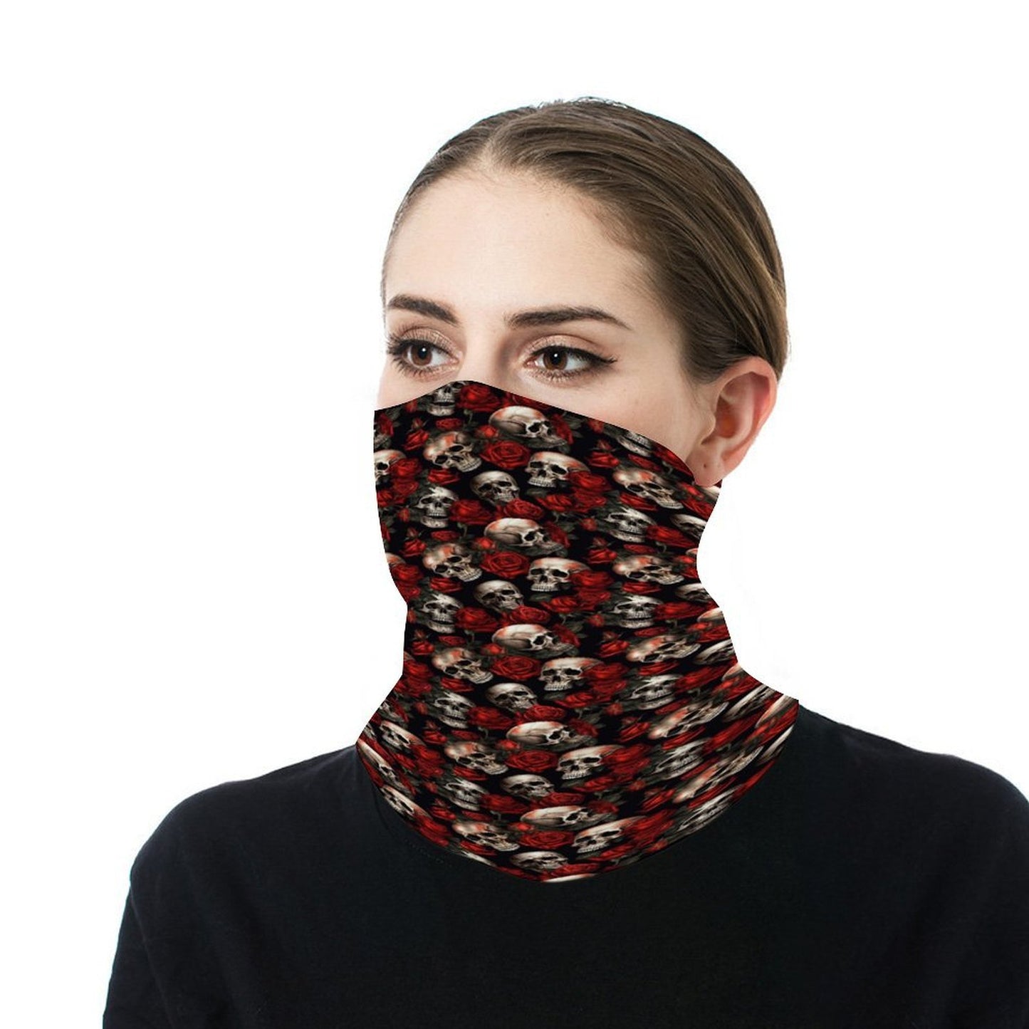 Women's Custom Skull & Rose Face Mask. Reusable Breathable Neck Gaiter.