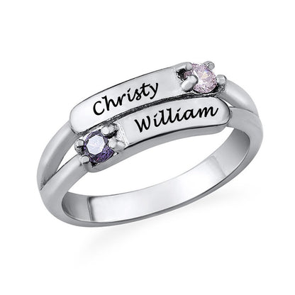 Personalized Womens Ring with Birthstones Custom Names Sterling Silver Mother Ring Anniversary Rings for Mother's Day Women Grandma Wife