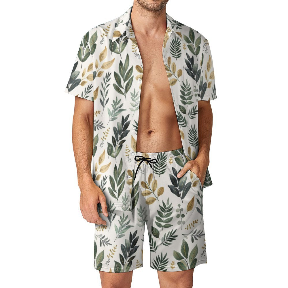 Personalized Men's Hawaiian Matching Set Summer Beach 2 Piece Outfits Flower Shirts and Shorts