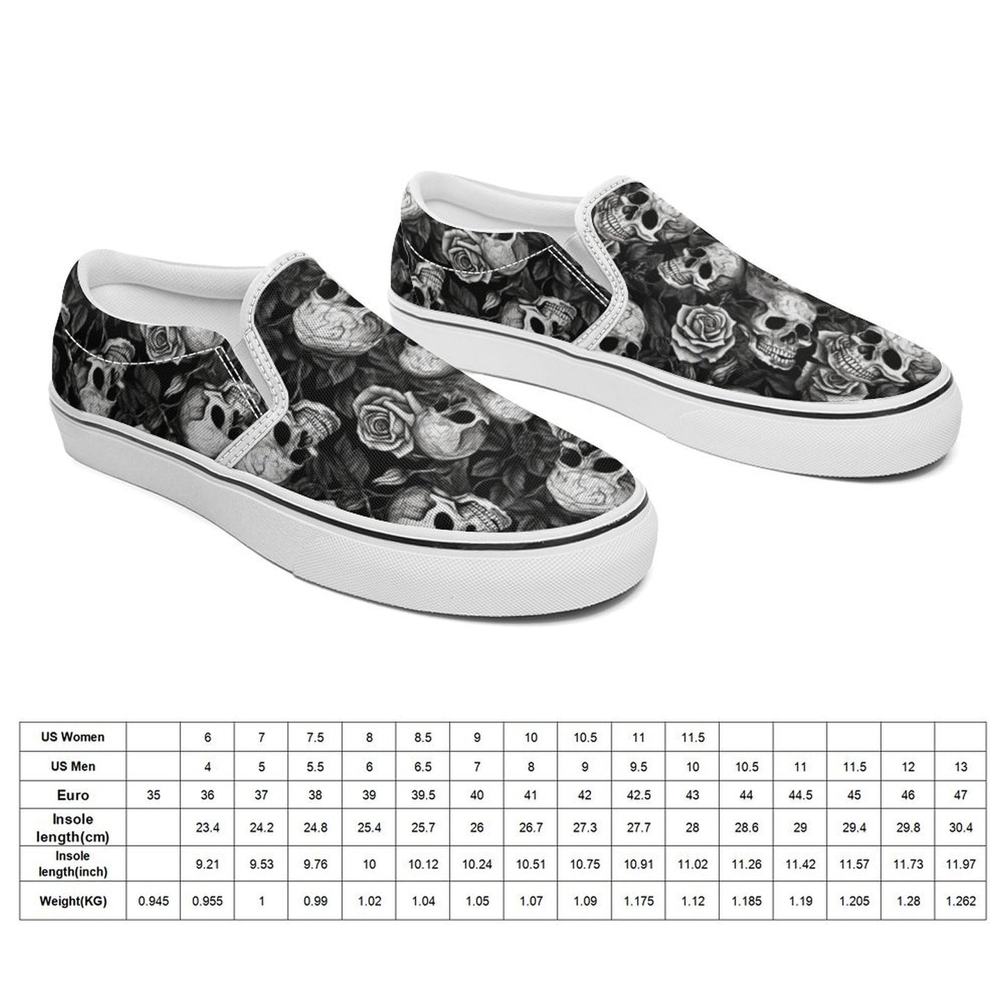 Unisex Skulls Print Canvas Shoes for Men Women Slip on Fashion Sneakers Custom Shoes