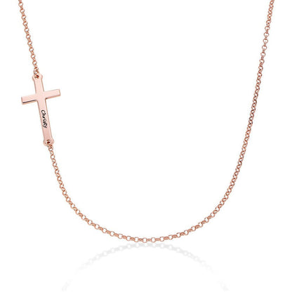 Personalized Sterling Silver Gold Plated Lock Simple Sideways Cross Pendant Choker Necklace Gift for Women