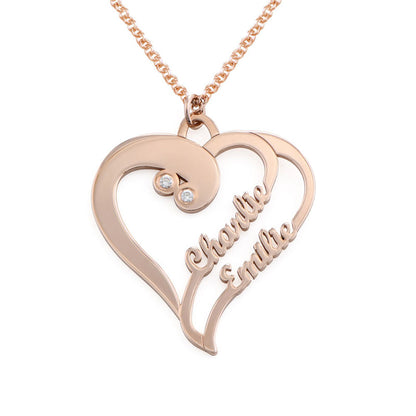 Custom Double Heart Name Necklace Personalized Sterling Silver 18K Gold Plated Customized Jewelry Gift for Women