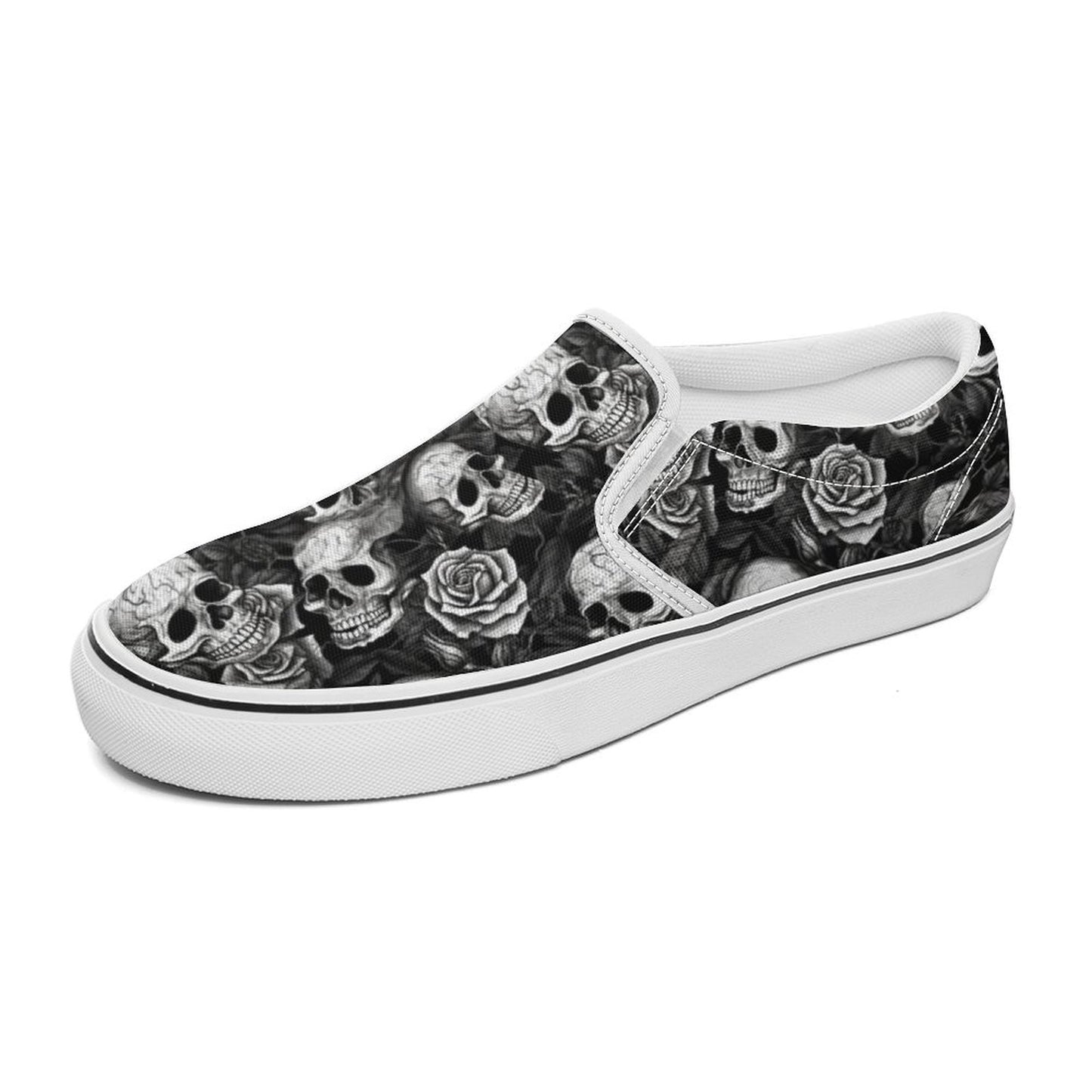 Unisex Skulls Print Canvas Shoes for Men Women Slip on Fashion Sneakers Custom Shoes