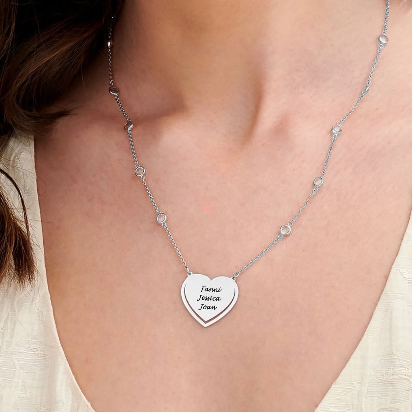 Custom Sterling Silver Heart Shaped Charm Necklace Floating Slide Classic Plain Wedding Statement Collar Necklace