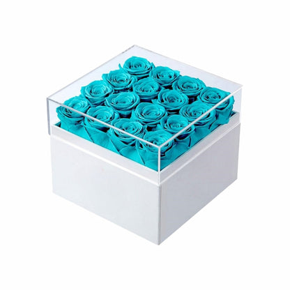 16 tiffany preserved roses in a box; ideal Valentines Day gift for her, wife, or mom.