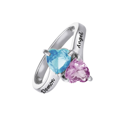 Personalized 925 Sterling Silver Ring Heart Shaped Birthstone Ring with Engraved Names for Woman Custom Gift Jewelry for Mother for Her