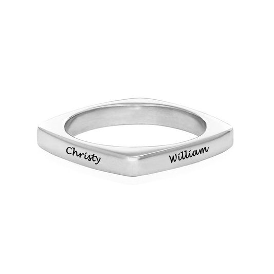 Sterling Silver Square Rings for Women Personalized Engraved Name Custom Name for Grandma Mom Daughter