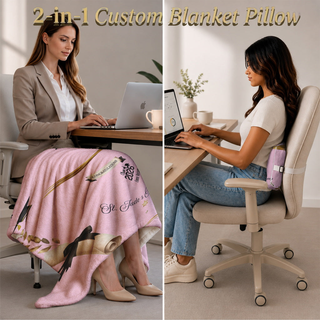 Girl using blanket on lap and as chair back support.