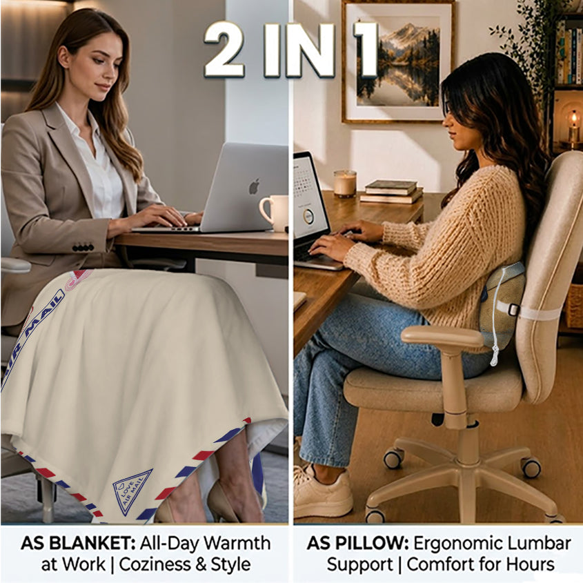 Model using the product as a blanket and lumbar pillow.