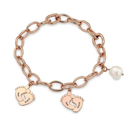 Personalized Gifts for Mom Bracelet with Baby Feet Charm,  Custom Sterling Silver Name Bracelet for Mom Grandama