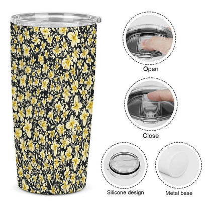20oz Tumbler lid details: silicone design, metal base, open/close mechanism.