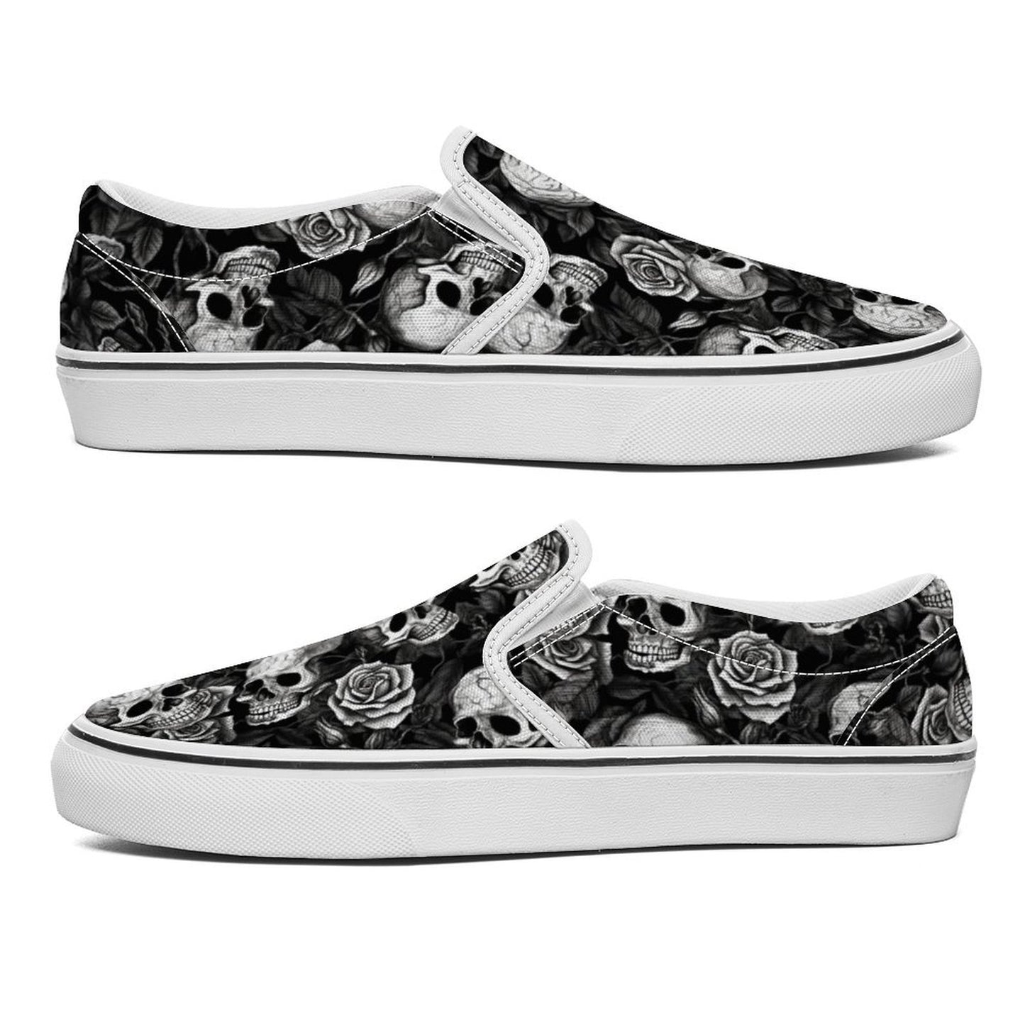 Unisex Skulls Print Canvas Shoes for Men Women Slip on Fashion Sneakers Custom Shoes