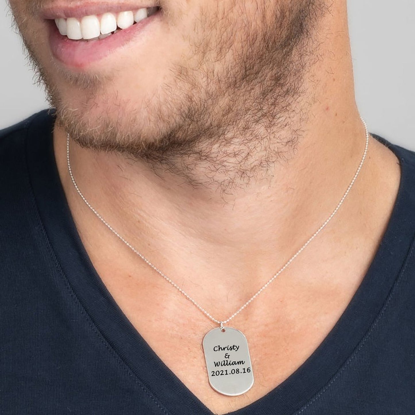 Personalized Sterling Silver Name Necklace for Men, Custom 18K Gold Plated Dog Tag Plain Pendant Necklace for Men Women