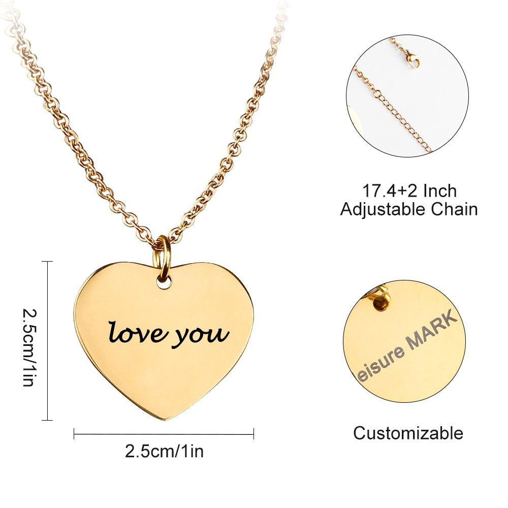 Heart Charm Necklace Personalized Name Engraved for Women Friendship Best Friend Birthday Gift Custom  Mother's Day