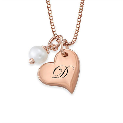 Personalized Sterling Silver 18K Gold Plated Simple ABC Heart Necklace with Pearl , Custom Block Letter Alphabet Heart Initial Necklace For Women