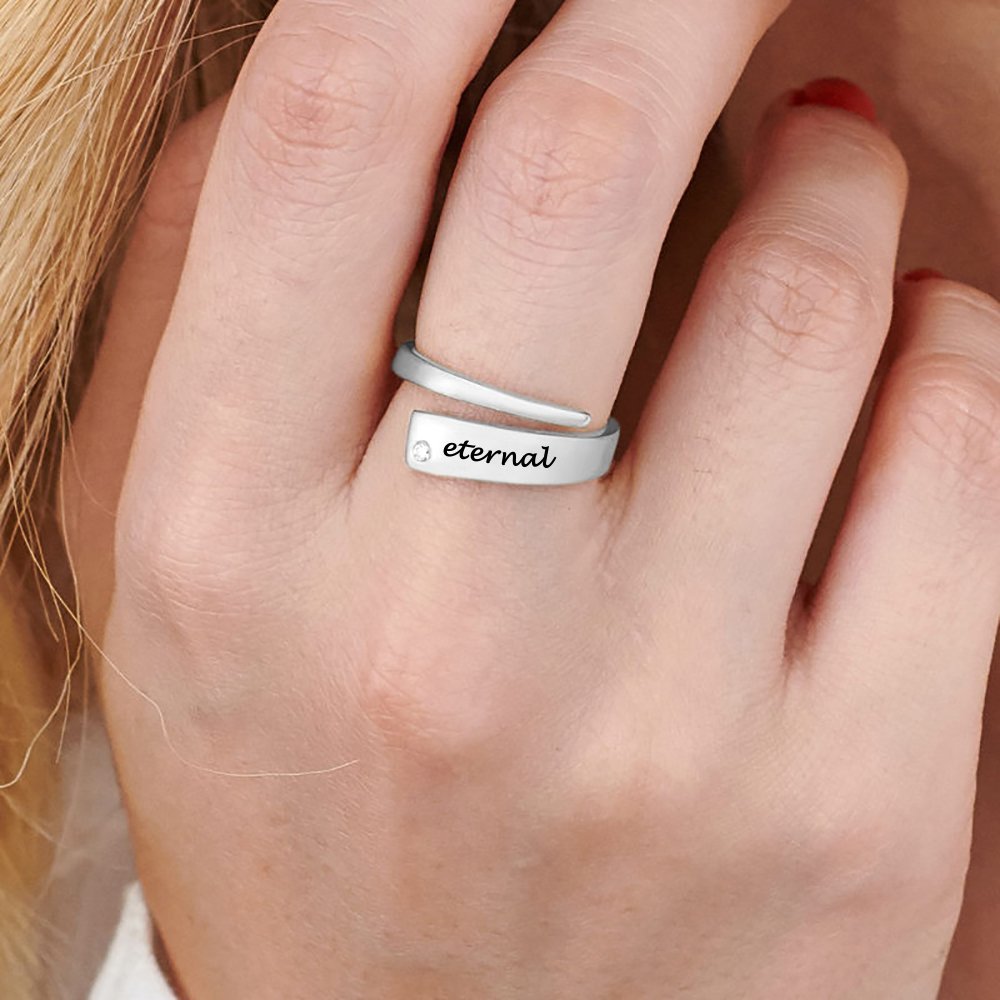 Personalized 925 Sterling Silver Ring Custom Wrap Ring Engraved for Women Name Date Stackable Customize Mothers Day Gift