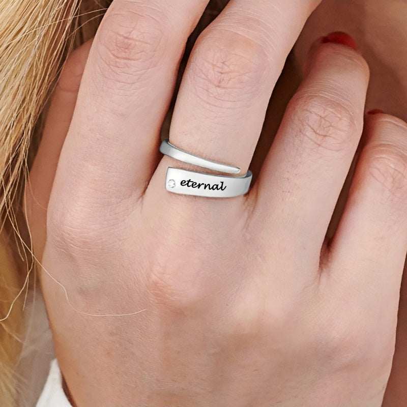 Bague personnalisée en argent sterling 925, gravée pour femme, nom, date, empilable, cadeau personnalisé pour la fête des mères