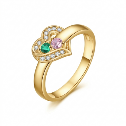 Bague de naissance personnalisable en forme de cœur avec noms gravés - Cadeau personnalisé