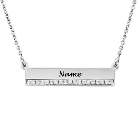 Personalized Sterling Silver Gold Plated Bar Necklace with Cubic Zirconia Custom Chain Pendant Necklace for Women Mom Grandma Mothers Day