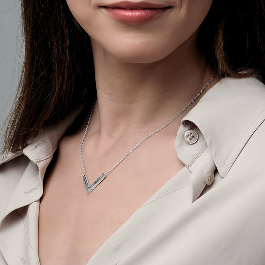 Personalized Timeless and Classy Chevron V-Shaped Victory Charm Sterling Silver Cable Chain Necklace