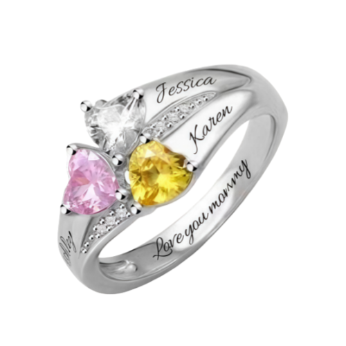 Mothers Rings with 1-8 Birthstones and Names Engraved, Sterling Silver ,Customized Personalized Ring for Women