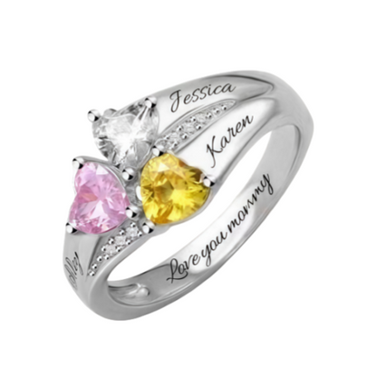 Mothers Rings with 1-8 Birthstones and Names Engraved, Sterling Silver ,Customized Personalized Ring for Women