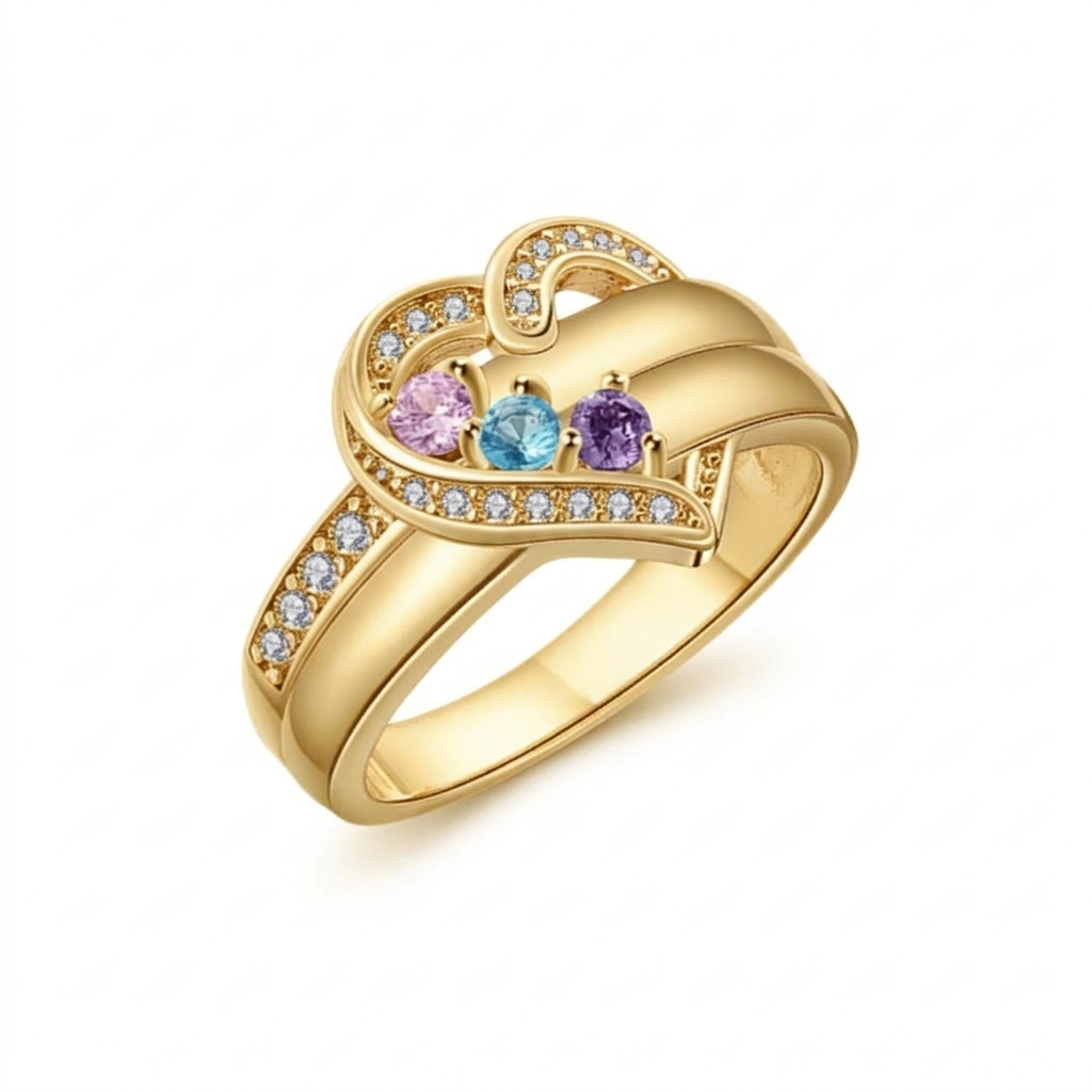 Bague de naissance personnalisable en forme de cœur avec noms gravés - Cadeau personnalisé